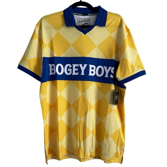NWT Bogey Boys Macklemore Check Golf Polo Shirt Jersey Mens Medium Yellow